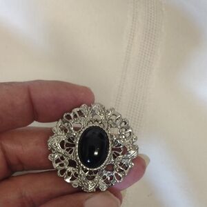 Vintage Inspired Silver and Black Brooch
